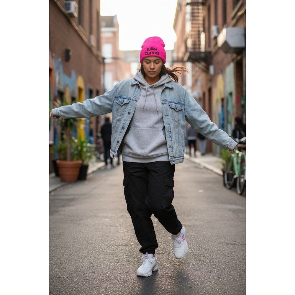 Killer Curves Knit Beanie Hot Pink With Black Embroidered Letters! New In Bag
